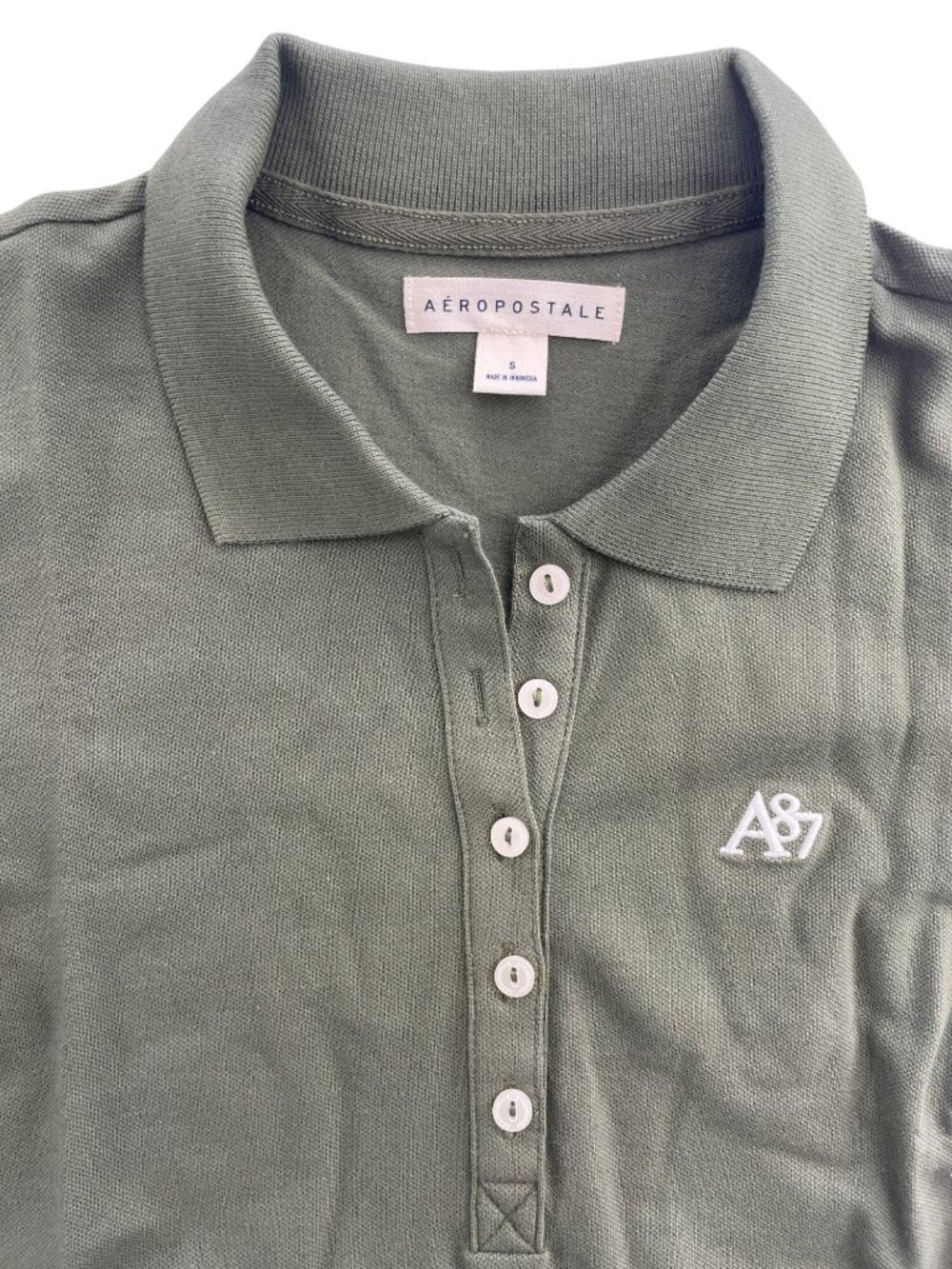 Aéropostale Olive Green Polo Shirt A87 Logo Short Sleeve Stretchy Wmn's Sz S NWT - Picture 3 of 5